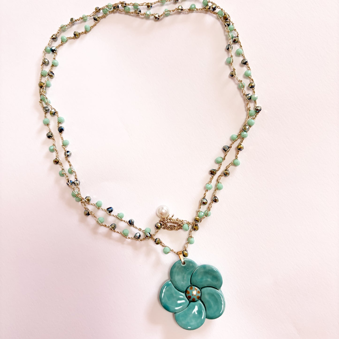 Collar flor turquesa y verde