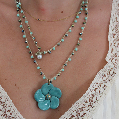 Collar flor turquesa y verde