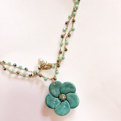 Collar flor turquesa y verde