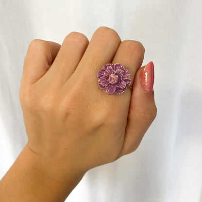 Anillo flor cerámica Lila