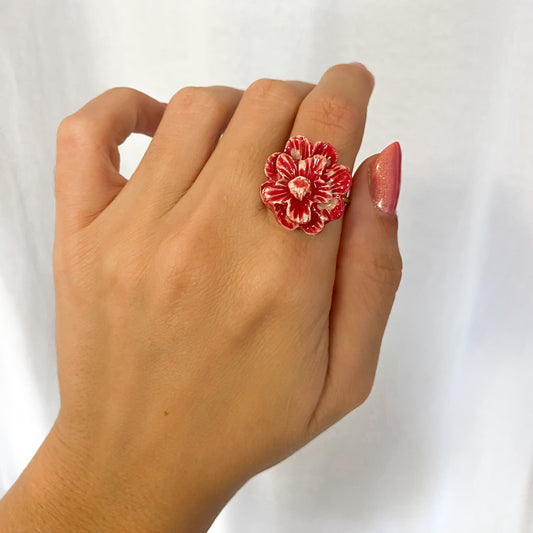 Anillo flor cerámica rojo