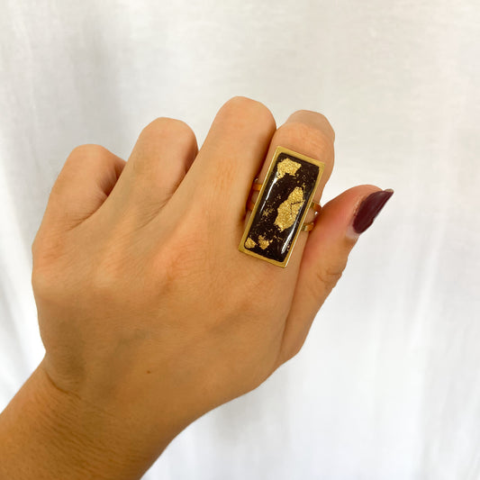 Anillo rectangular marron