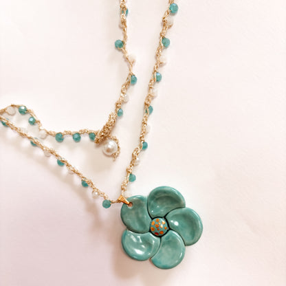 Collar flor turquesa